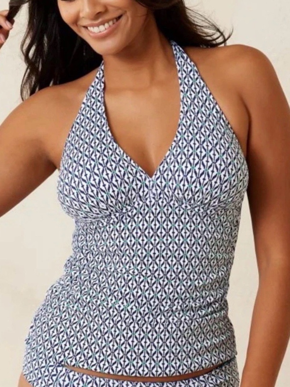 Tommy Bahama Blue and Teal Patterned Halter Tankini - Picture 3 of 6